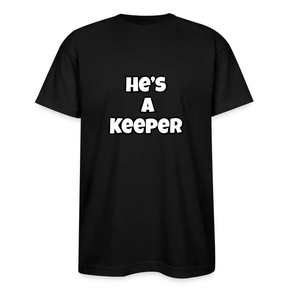 He's A Keeper Bayside Unisex Heavyweight USA Made T-Shirt - black