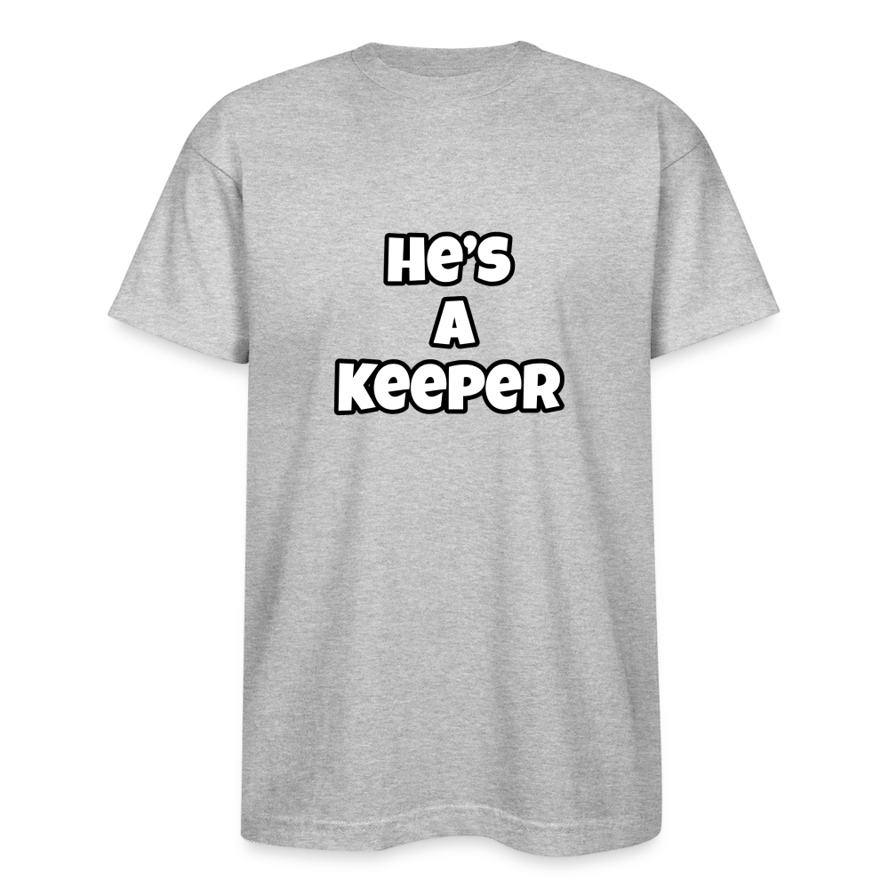 He's A Keeper Bayside Unisex Heavyweight USA Made T-Shirt - heather gray