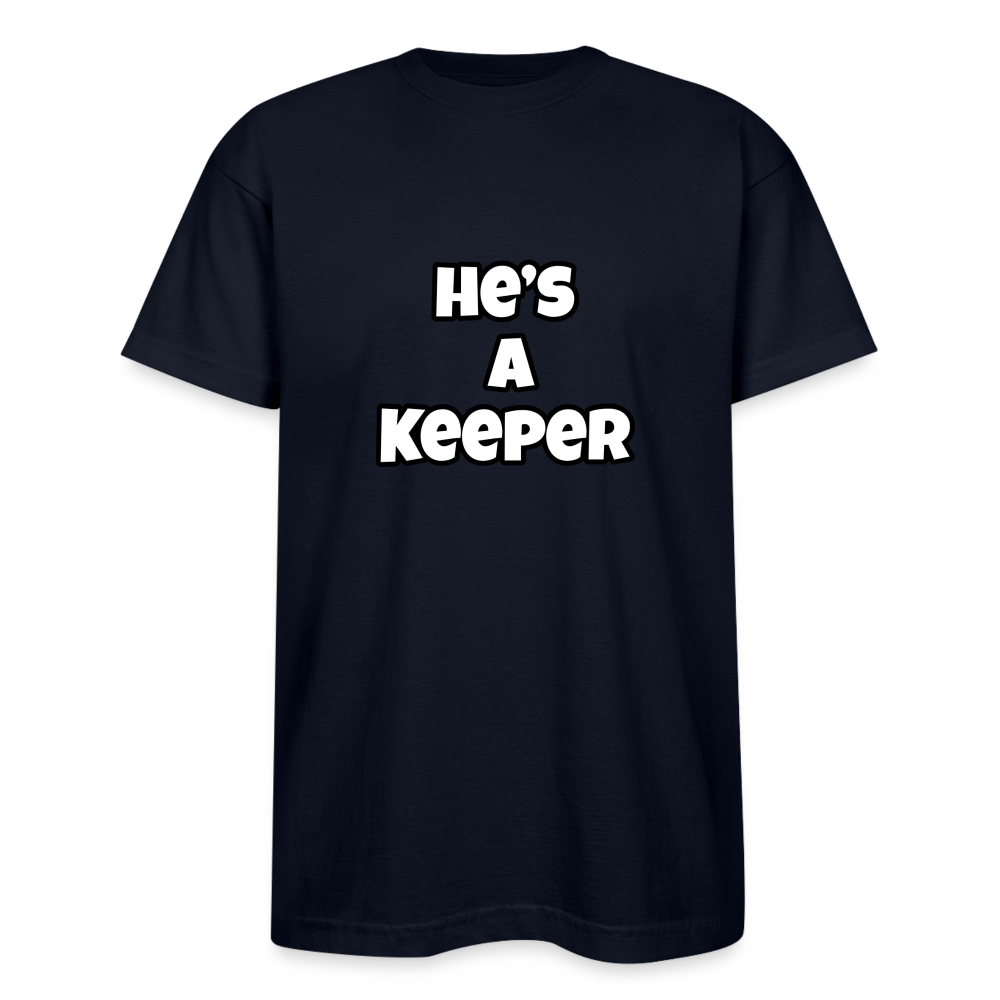 He's A Keeper Bayside Unisex Heavyweight USA Made T-Shirt - navy